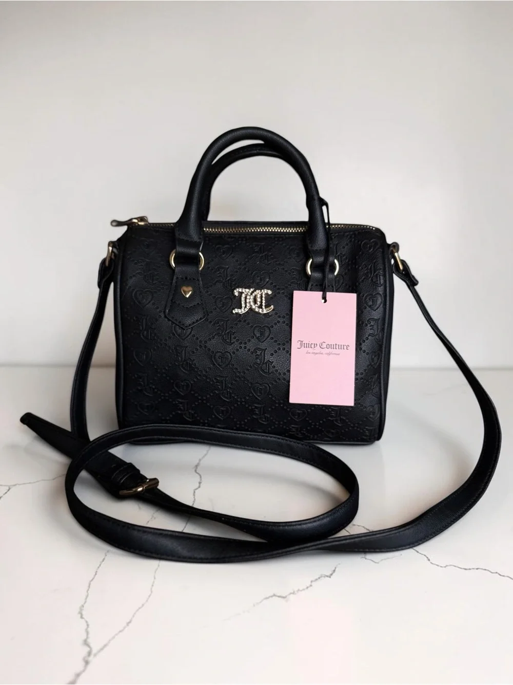 Juicy Couture Black Embossed Satchel with Pink Tag